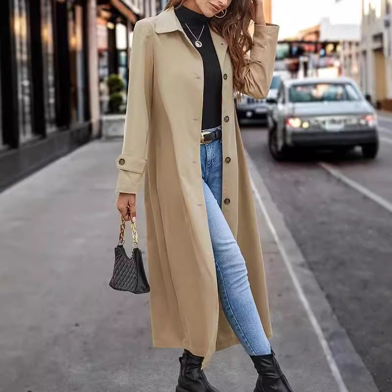 Trench-coat long décontracté à bouton doux pour femme