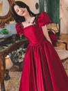 Robe de fiançailles rouge vin d&#39;hiver en satin pour princesse française quotidienne