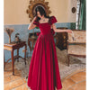 Robe de fiançailles rouge vin d&#39;hiver en satin pour princesse française quotidienne