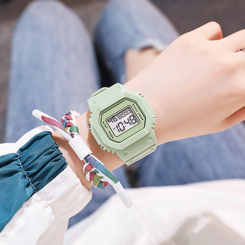 Montre électronique de sport pour étudiants, petit carré vert Matcha, coréen Simple, Style Mori College